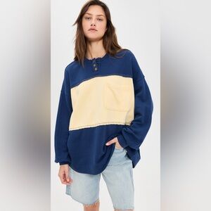 Free People Strawberry Sweatshirt, Blue Combo Various Sizes NWT